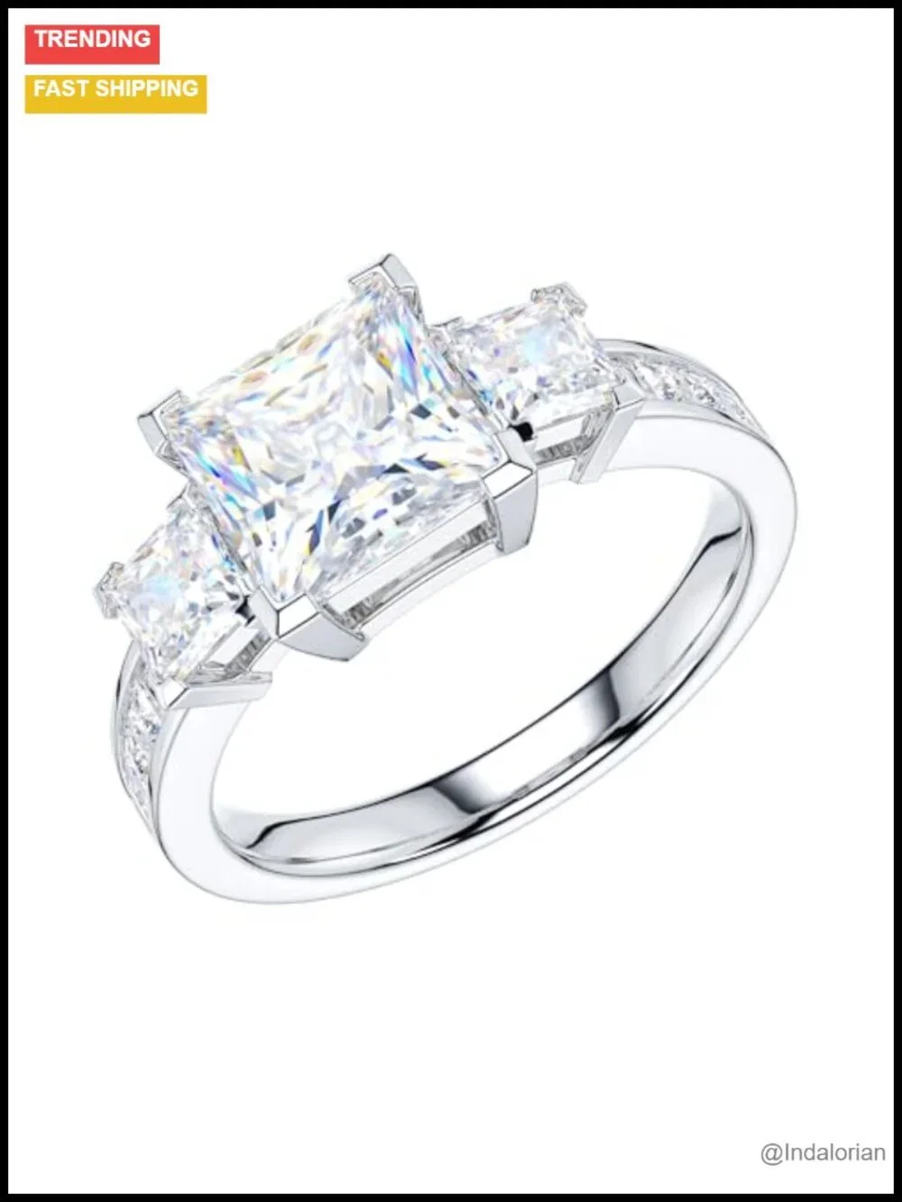 Sterling Silver Moissanite Three Stone Ring Princess Cut 1.5CT Engagement